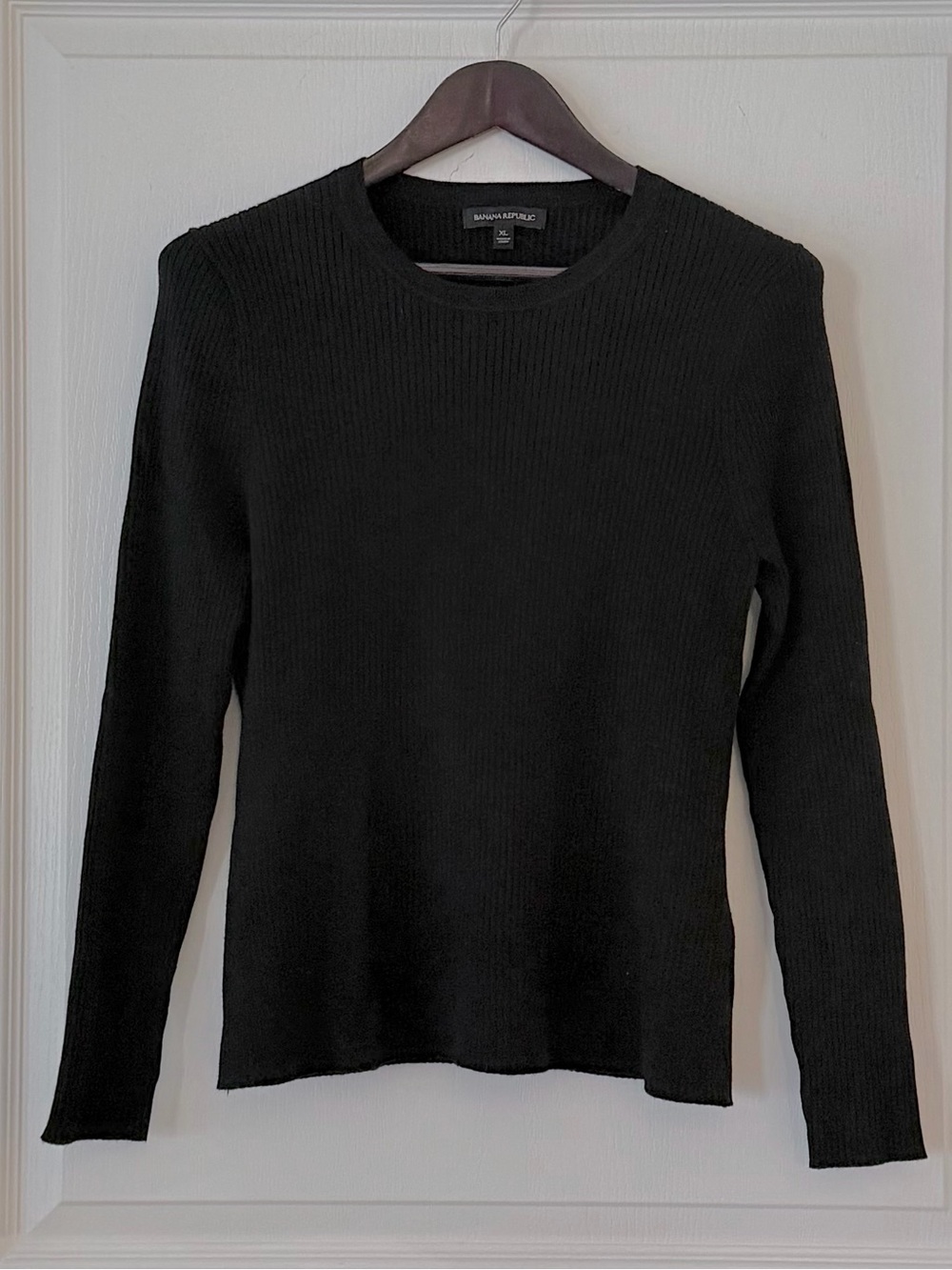 Banana Republic Black Ribbed Long-Sleeve Crewneck